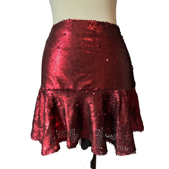 TCEC Dresses & Skirts - TCEC Red Sequin Mini Skirt Sz Large Womens Fun Flirty Night Out Skirt